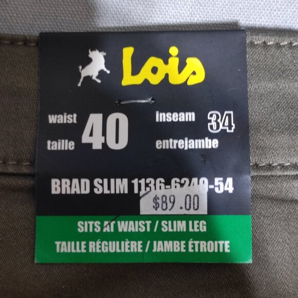 Lois Brad jeans men's size 40X29 olive green colour slim leg stretch NWT - Picture 8 of 13